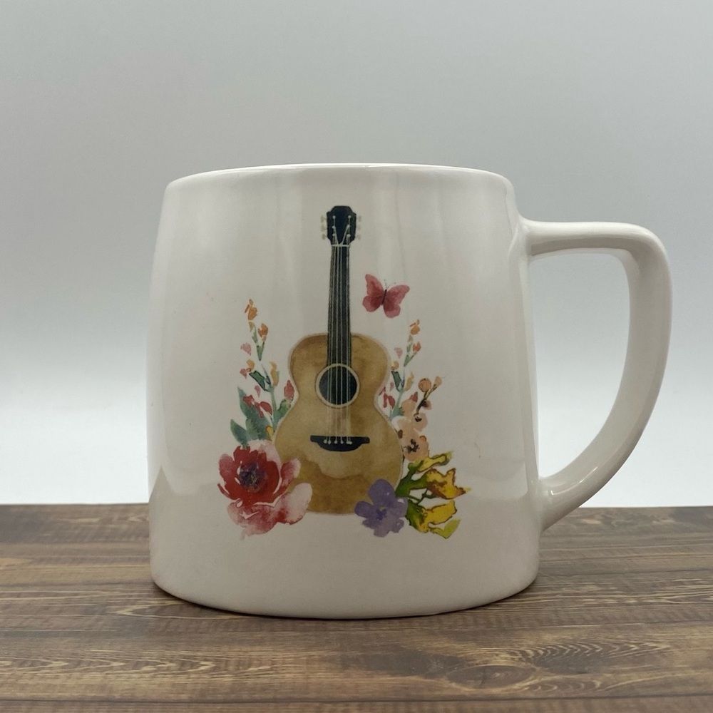Dolly Parton Stoneware Mug Coffee Tea Guitar Floral White Country Music Gifts